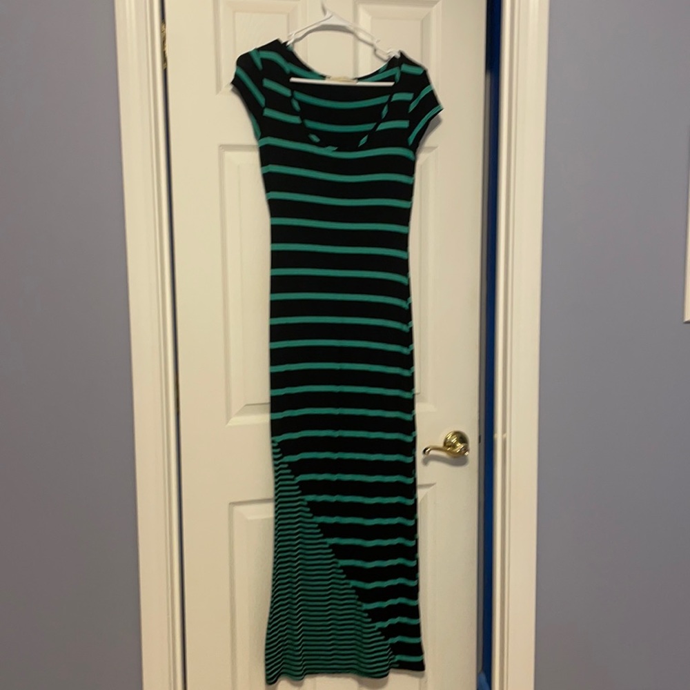 Long blue and green summer dress in small .